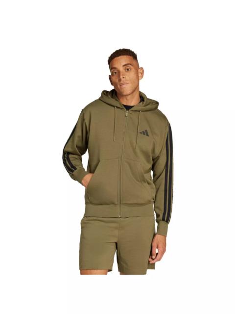 adidas Men's Essentials 3-Stripes Fleece Hoodie -Olive/Black