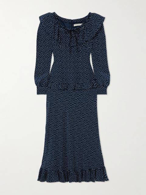 Alessandra Rich Ruffled Polka-dot Silk Crepe De Chine Midi Dress