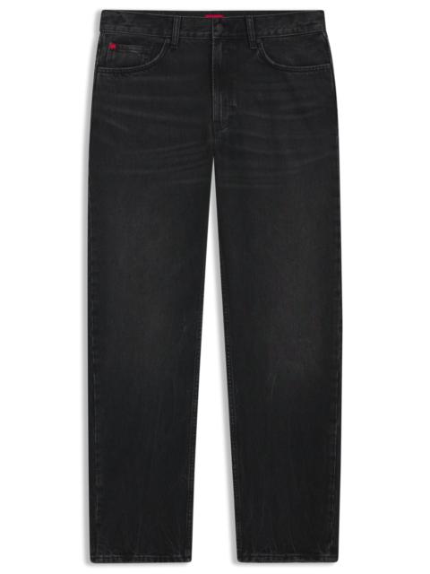 HUGO GREY REGULAR-FIT JEANS IN VINTAGE-WASH DENIM