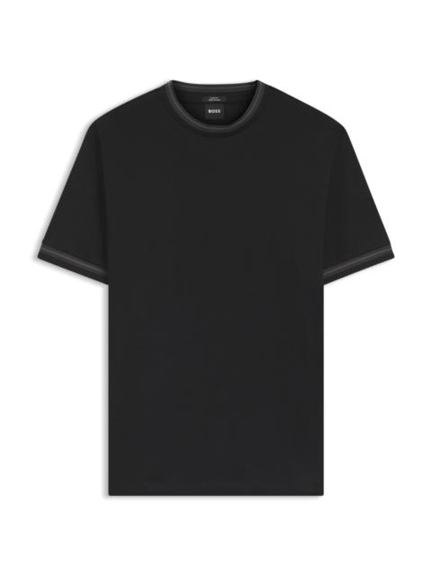 BOSS CONTRAST-TIPPING SLIM-FIT T-SHIRT IN MERCERISED COTTON