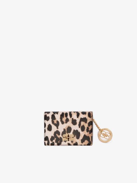 GANNI LEOPARD GRAINED BOU CARD HOLDER WITH FLAP