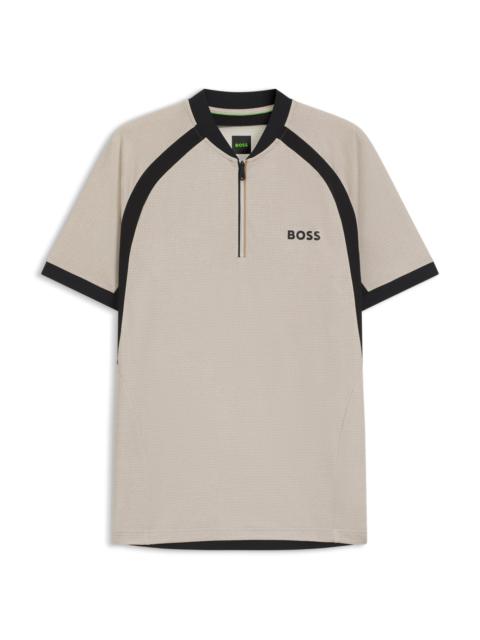 BOSS ZIP-NECK SLIM-FIT POLO SHIRT IN MESH JERSEY