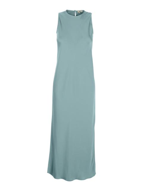 Herno Women Blue Sleeveless Crewneck Dress With Side Single Slit In Tech Fabric Woman