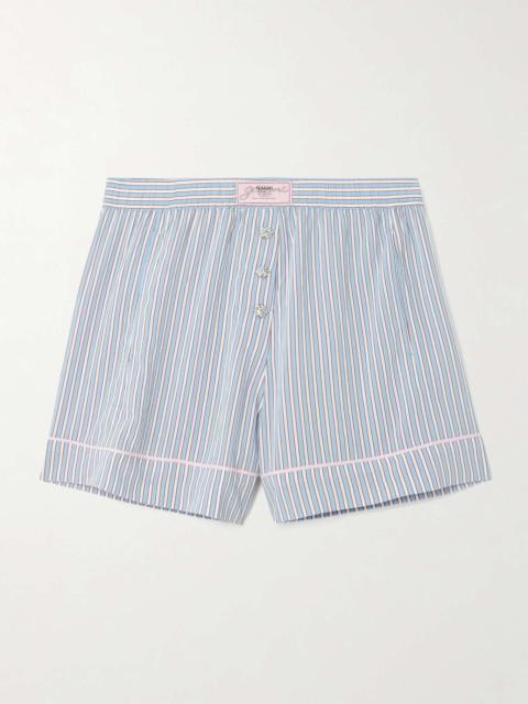 Crystal-embellished striped poplin shorts Blue