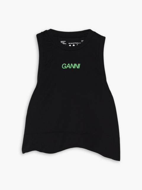 GANNI Cropped printed stretch-mesh top