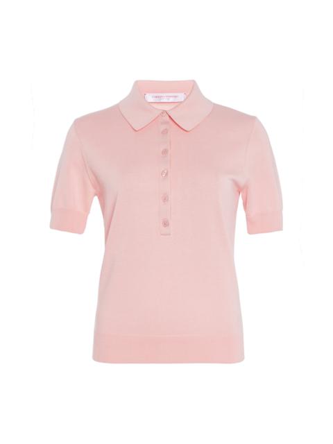 CAROLINA HERRERA Silk-Cotton Knit Polo Top pink