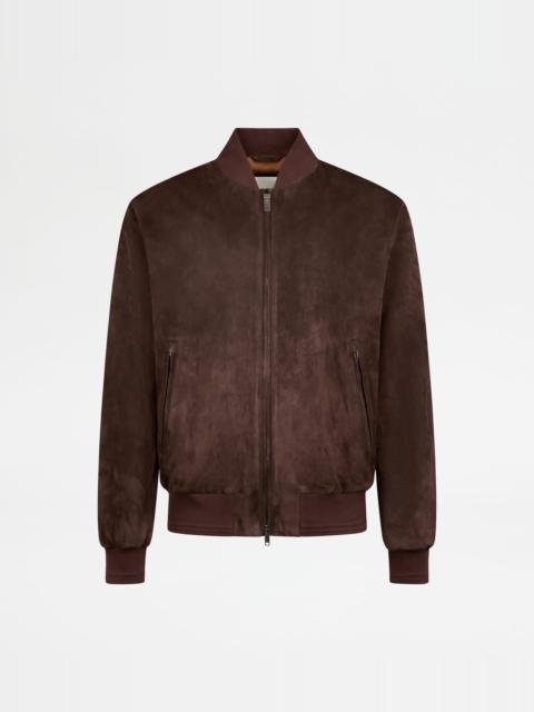 Tod's BOMBER JACKET IN PASHMY SUEDE - BROWN
