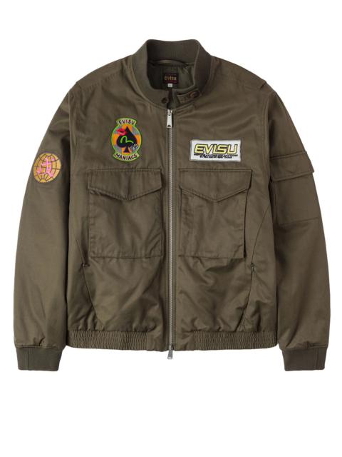 EVISU Multi Logo Badges Embroidery Regular Fit Padded Bomber Jacket