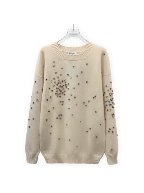CHANEL Chanel Cashmere Crew Neck Long Sleeve Knit Sweater Beige