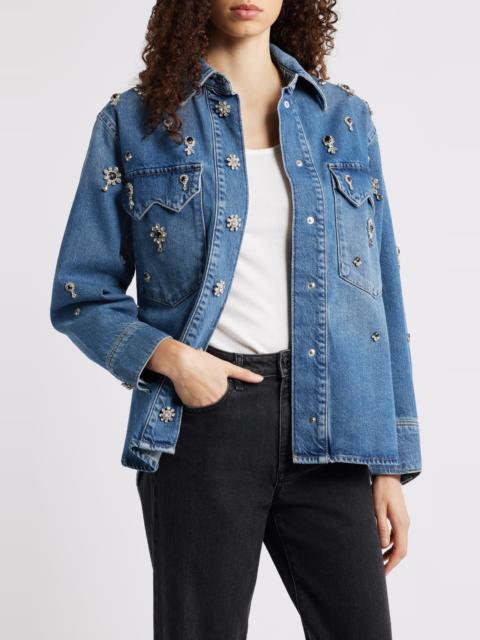 ALLSAINTS AllSaints Enna Embellished Denim Snap-Up Shirt in Vintage Indigo at Nordstrom