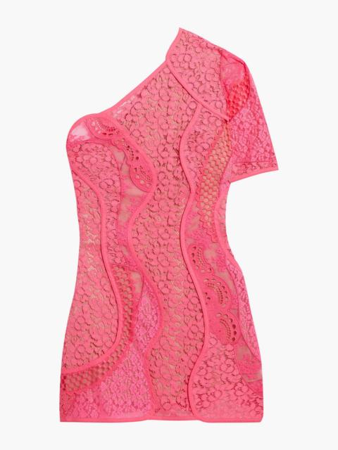 Stella McCartney One-shoulder paneled lace cotton-blend mini dress