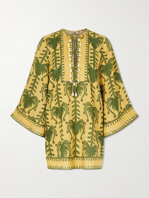 Johanna Ortiz Wild Savannah Shell-embellished Linen Mini Dress