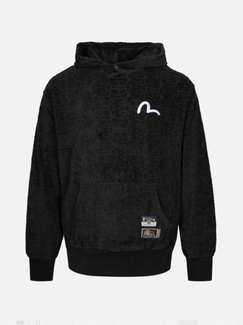 EVISU MONOGRAM JACQUARD BOUCLE AND SEAGULL EMBRODIERY RELAX FIT HOODIE
