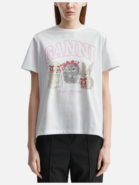 GANNI ANIMALS PRINT T-SHIRT
