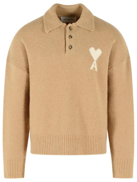 AMI Paris Ami Paris 'Ami De Cœur' Polo Shirt In Beige Alpaca Mastic Women