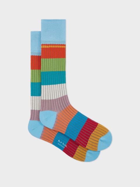 Paul Smith Blue Ribbed Colour Block Socks