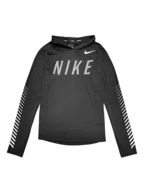 Nike Men's Nike Logo Printing Hooded Long Sleeves Reflective Black T-Shirt AQ4850-010