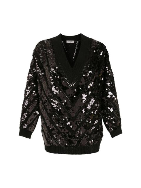 Valentino Valentino Garavani Sequin-Embellished V-Neck Jumper