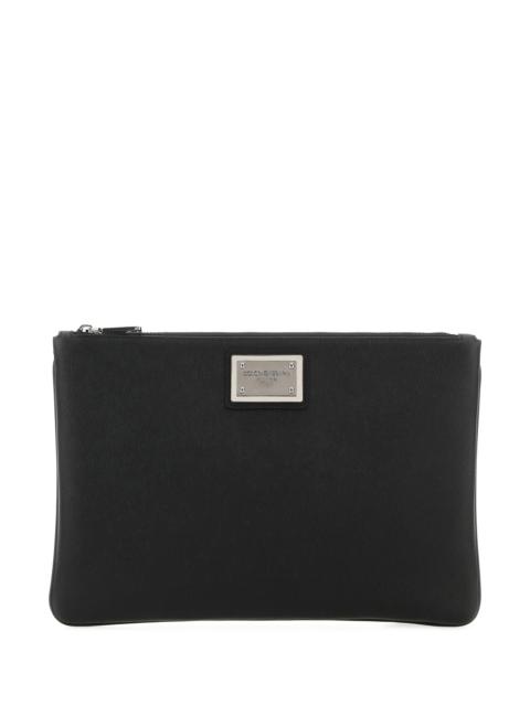 Dolce & Gabbana Black leather and nylon pouch