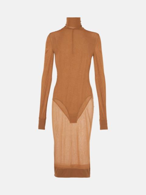 Sheer turtleneck jersey midi dress