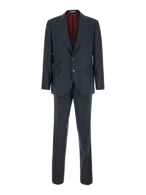 Brunello Cucinelli Brunello Cucinelli Men Grey Single-Breasted Suit With Notched Revers In Wool For Men