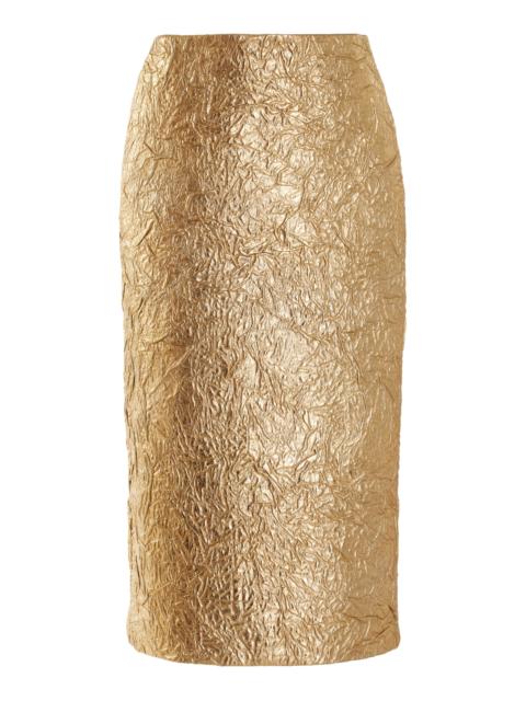 BRANDON MAXWELL The Gail Crinkled Leather Midi Pencil Skirt gold