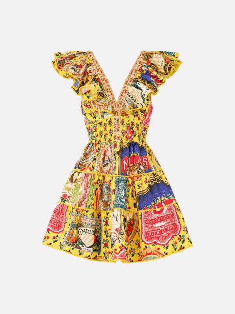 CAMILLA TIERED SHORT DRESS WITH NECK FRILL