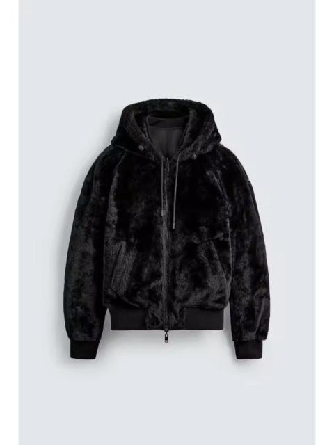 Other Designers Japanese Brand - Reversible Faux Fur Bomber Jacket - Black Satin Nylon