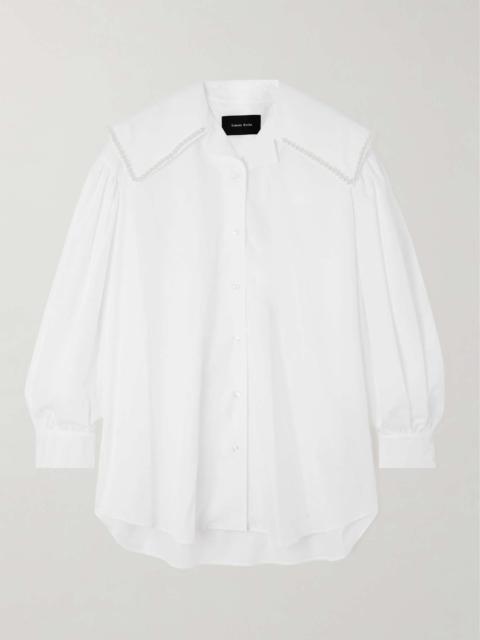 Faux pearl-embellished cotton-poplin shirt White