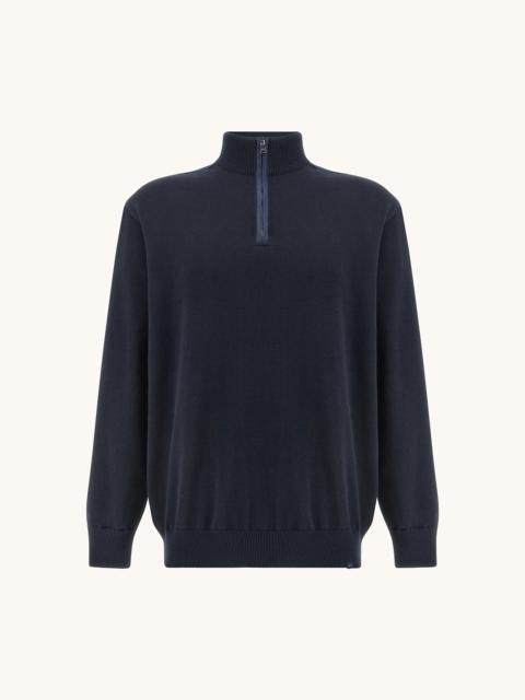 Paul & Shark HALF‑ZIP SWEATER IN FRESCO COTTON WITH LINEN DETAILS