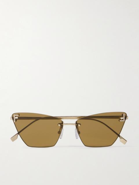 FENDI Rimless Cat-eye Crystal-embellished Rose Gold-tone Sunglasses