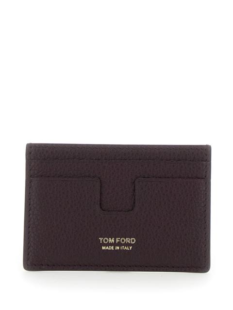 Tom Ford Men Bordeaux Card Holder With Embossed Logo Lettering On The Front In Grained Leather Man