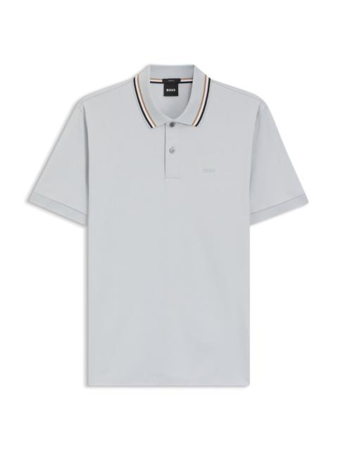 BOSS STRIPED-COLLAR SLIM-FIT POLO SHIRT IN COTTON WITH LOGO