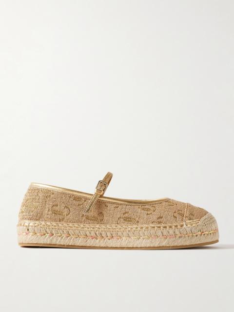 JIMMY CHOO 20 Metallic Leather-trimmed Logo-embroidered Straw Platform Espadrilles