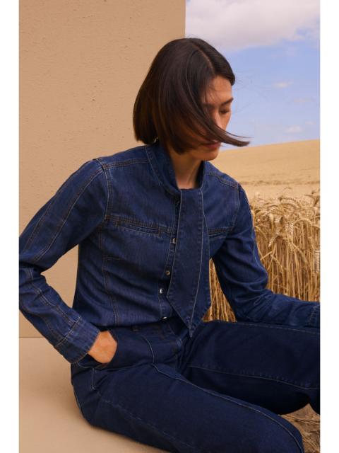 KAREN MILLEN Denim Pussy Bow Blouse