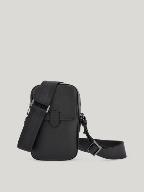 Canali NORTH SOUTH CAMERA BAG IN BLACK HAMMERED CALFSKIN