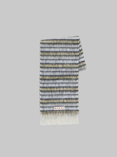 WHITE WOOL AND MOHAIR SCARF WITH STRIPED PATTERN