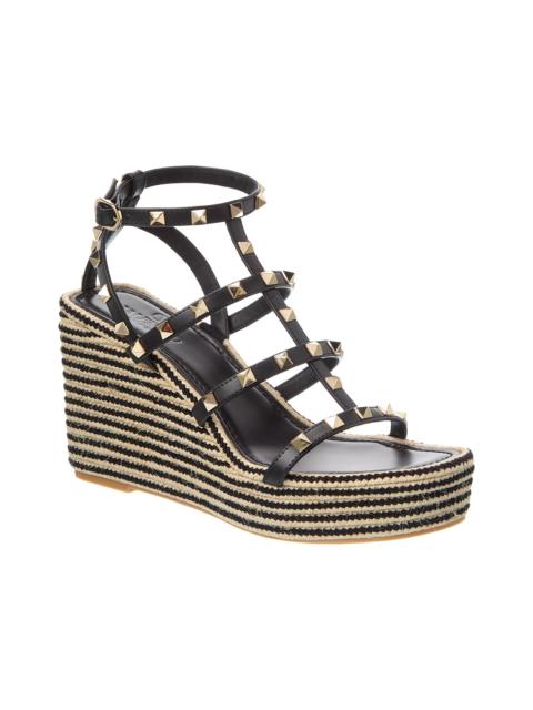Valentino Valentino Rockstud Caged 95 Leather Wedge Sandal