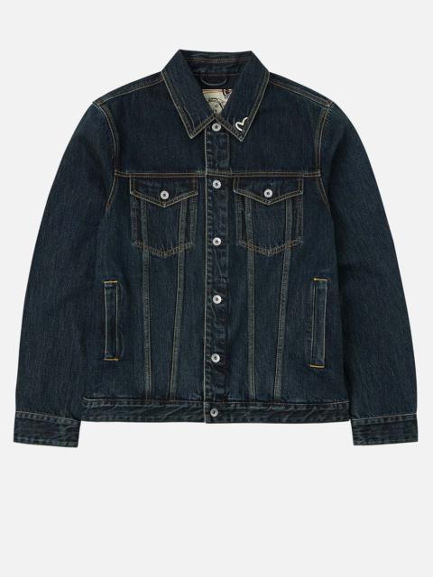 EVISU Washed Brushstroke Daicock Print Regular Fit Denim Jacket