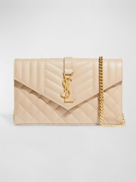 SAINT LAURENT Envelope Triquilt YSL Wallet on Chain in Grained Leather