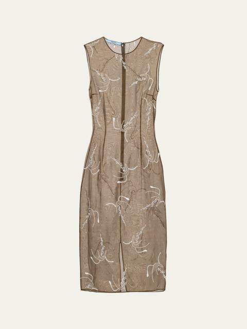 Prada Floral-Embroidered Beaded Organza Dress