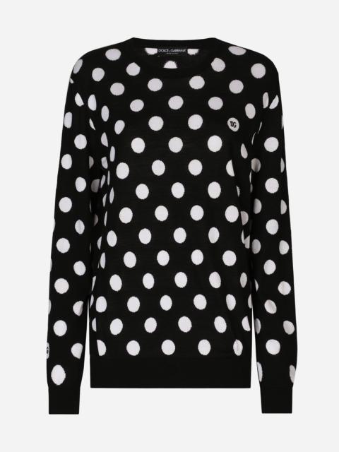 Dolce & Gabbana Wool and silk sweater with polka-dot inlay