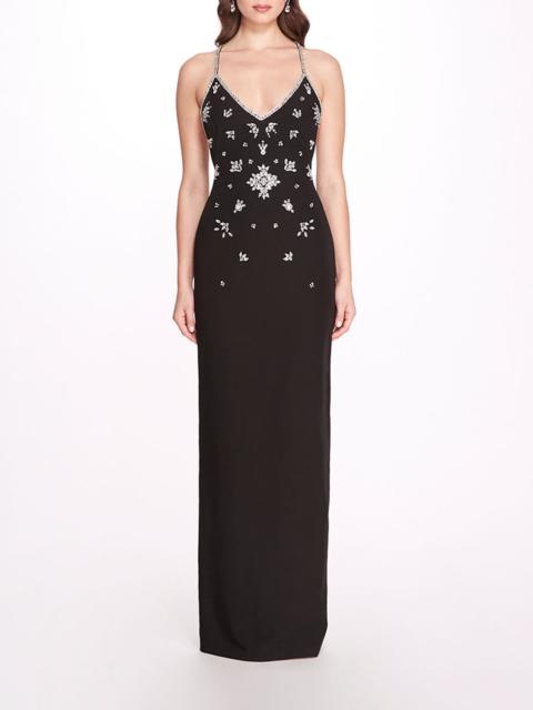 Marchesa SCATTERED CRYSTAL COLUMN GOWN