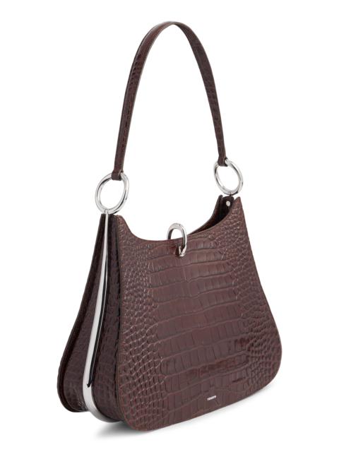 rabanne Rabanne The Large Ring Croc Embossed Leather Shoulder Bag in Brown Croco/Silver at Nordstrom