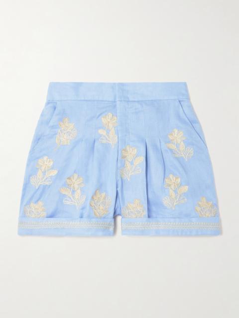 Agua by Agua Bendita Romy Madera Embroidered Linen Shorts