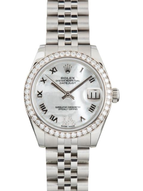 ROLEX Used Rolex Datejust 31 White Mother of Pearl Dial Ref 178384 Diamond Bezel