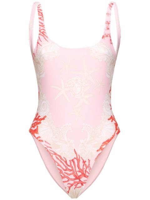 VERSACE Printed coral lycra one piece swimsuit