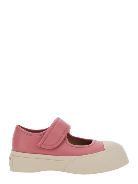 Marni Marni Women 'Mary Jane' Pink Sandals With Touch-Strap Closure And Logo Patch On The Rear In Leather 