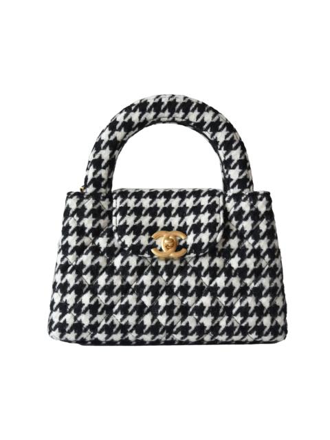 CHANEL Chanel Tweed Houndstooth Quilted Nano Kelly Handbag Gold Hardware Black White