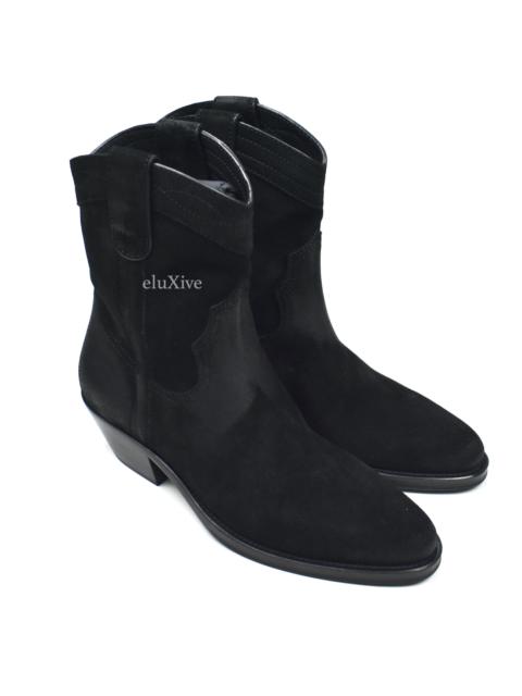 Saint Laurent Black Buffed Suede Santiag Western Boots